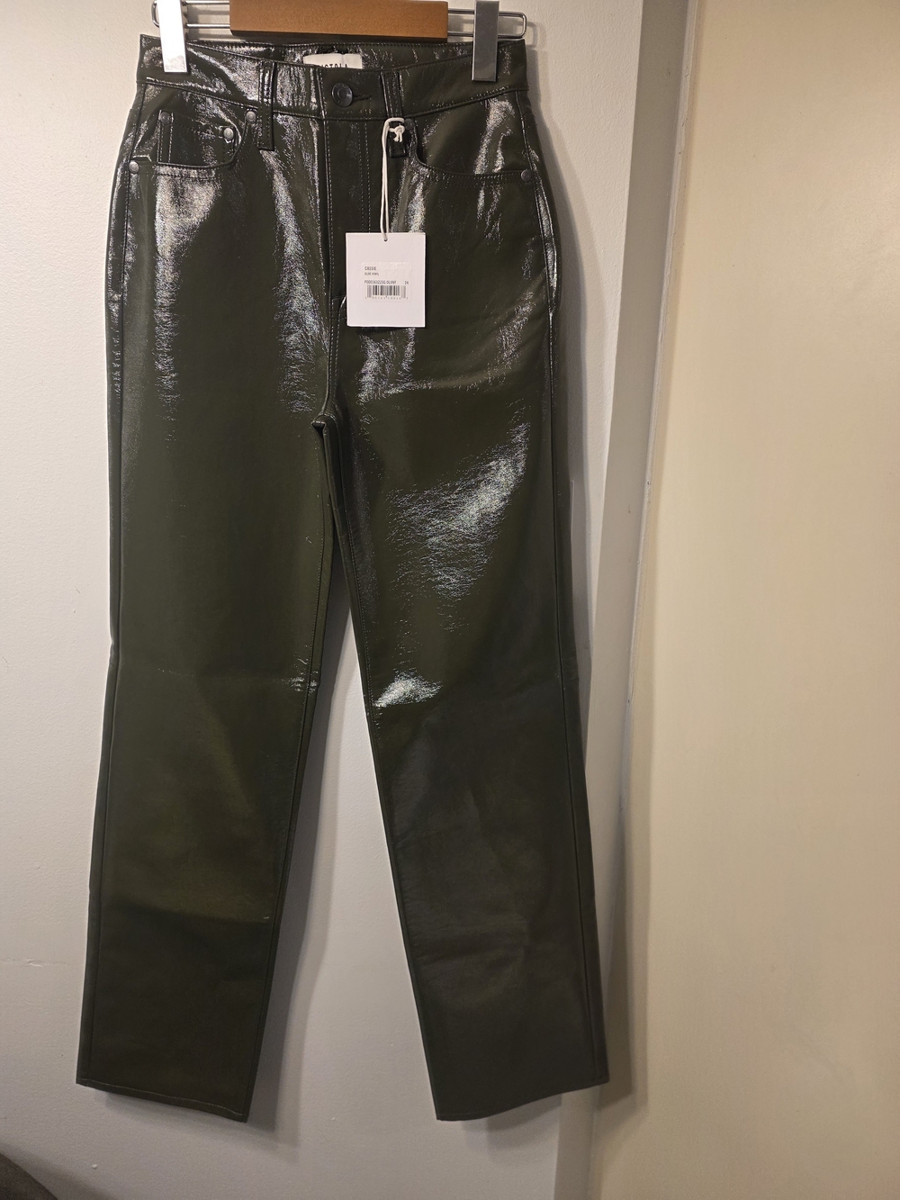 pistola Olive Gloss Faux Leather Straight-Leg Pants